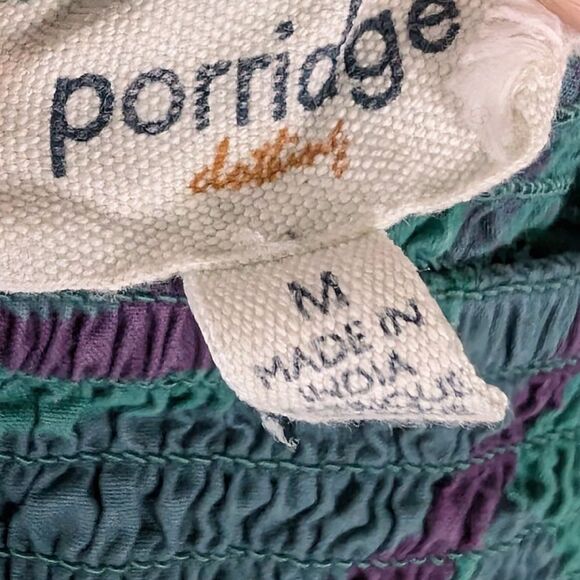 Porridge Smocked Peasant Top Teal Purple Leaf Print Cotton – Women’s M - Picture 8 of 11